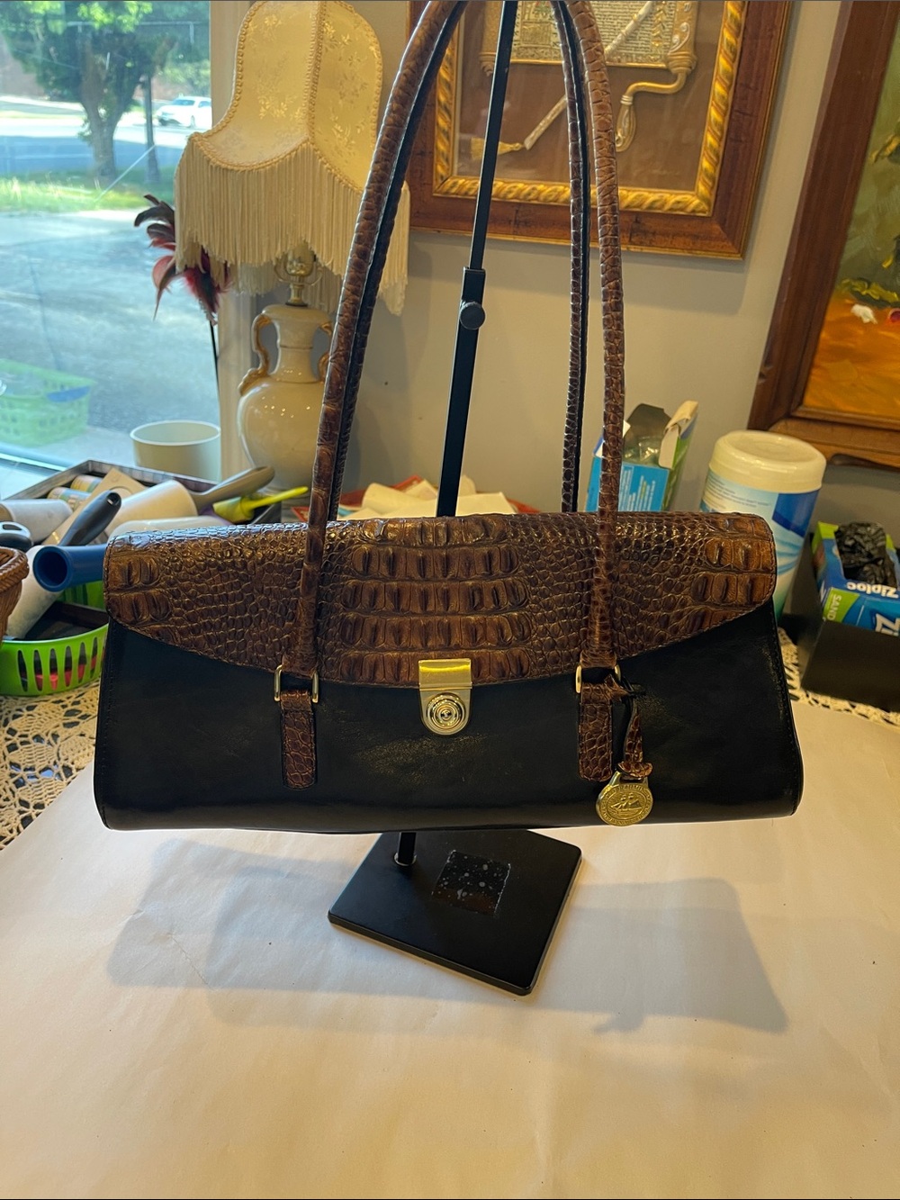 VTG Brahmin Tuscany Collection shoulder bag croc embossed leather standup bag